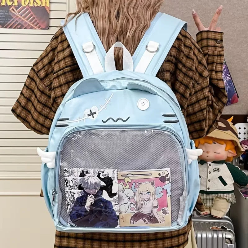 New Y2K Cute Cat Transparent Backpack Kawaii Harajuku Girl Ita Bag High-capacity Student Rucksack Teenage DIY Display School Bag