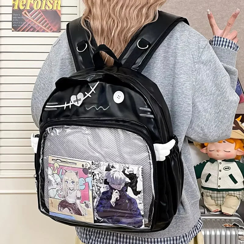New Y2K Cute Cat Transparent Backpack Kawaii Harajuku Girl Ita Bag High-capacity Student Rucksack Teenage DIY Display School Bag