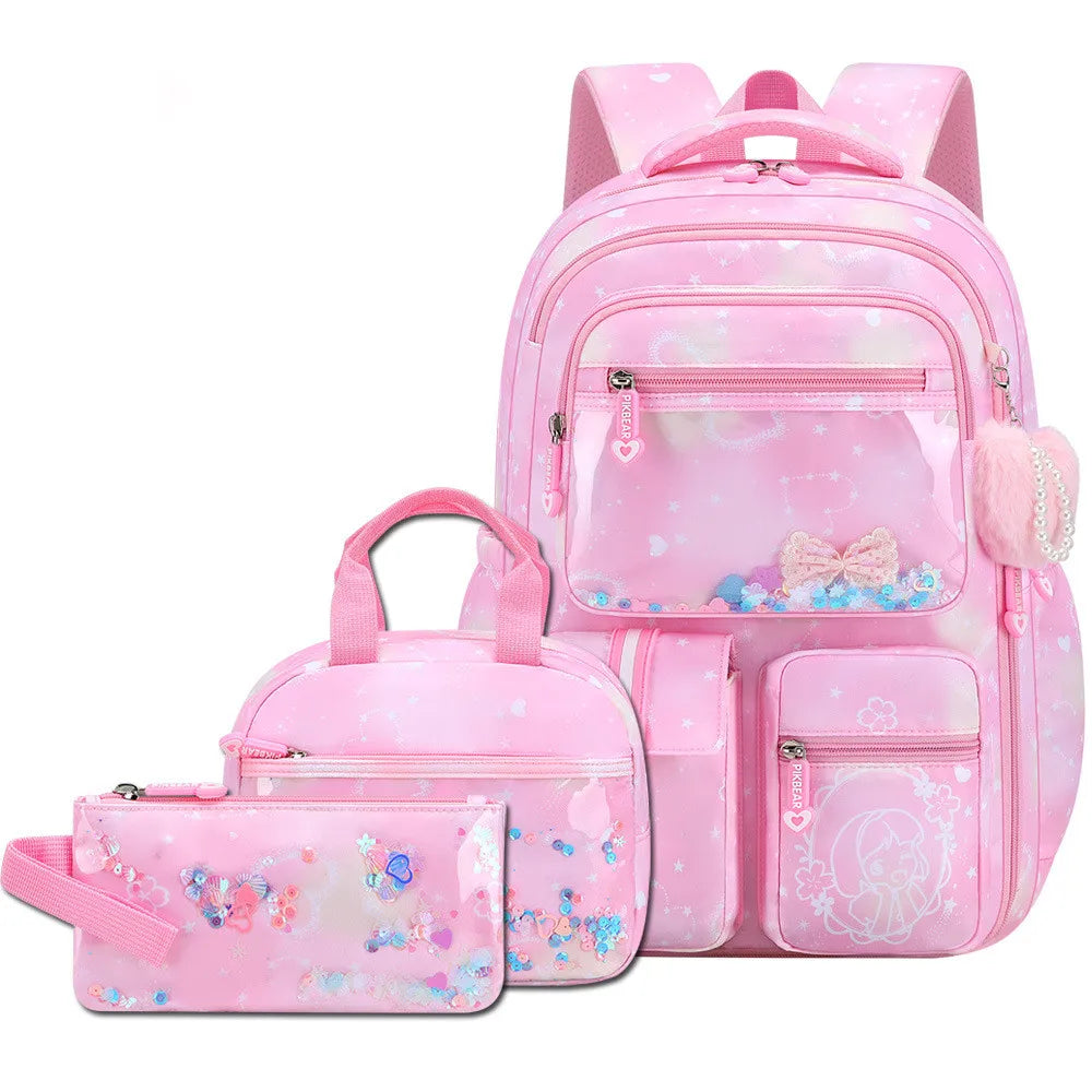 2026 Fashion Love Pendant 3-Piece Set School Backpack Butterfly Decoration Backpacks Student Girl lovely princess school bags