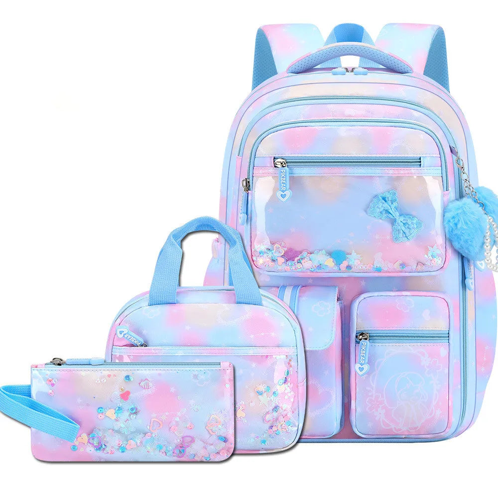 2026 Fashion Love Pendant 3-Piece Set School Backpack Butterfly Decoration Backpacks Student Girl lovely princess school bags
