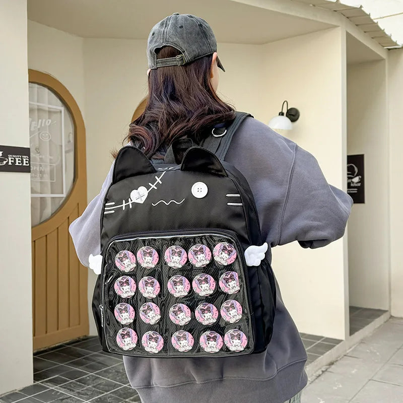 New Y2K Cute Cat Transparent Backpack Kawaii Harajuku Girl Ita Bag High-capacity Student Rucksack Teenage DIY Display School Bag