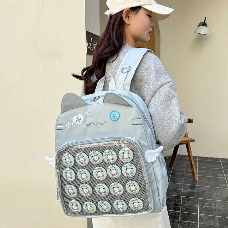 New Y2K Cute Cat Transparent Backpack Kawaii Harajuku Girl Ita Bag High-capacity Student Rucksack Teenage DIY Display School Bag