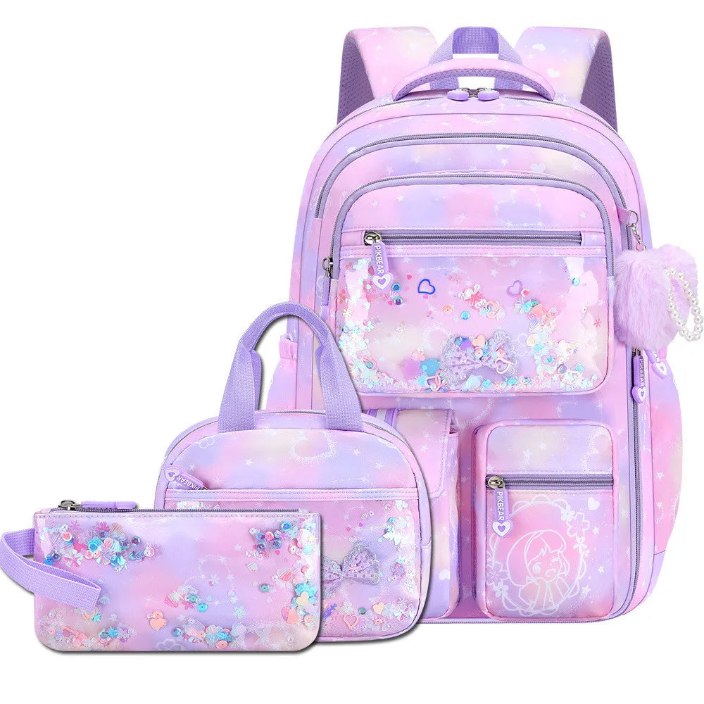 2026 Fashion Love Pendant 3-Piece Set School Backpack Butterfly Decoration Backpacks Student Girl lovely princess school bags