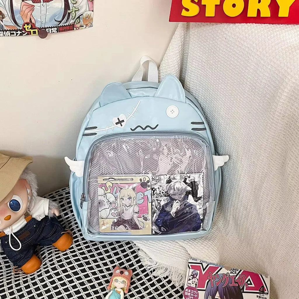 New Y2K Cute Cat Transparent Backpack Kawaii Harajuku Girl Ita Bag High-capacity Student Rucksack Teenage DIY Display School Bag
