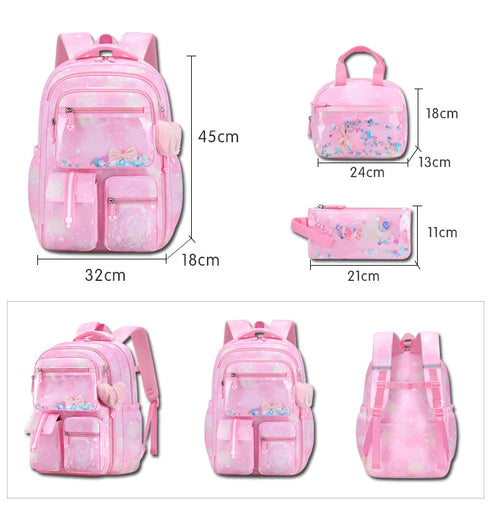 2026 Fashion Love Pendant 3-Piece Set School Backpack Butterfly Decoration Backpacks Student Girl lovely princess school bags